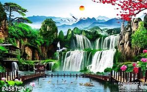 Tranh wall phong cảnh thác nước mùa xuân