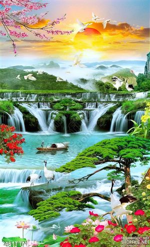 Tranh psd phong cảnh nghệ thuật hoàng hôn