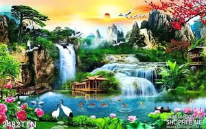 Tranh decor thác nước mùa xuân đẹp