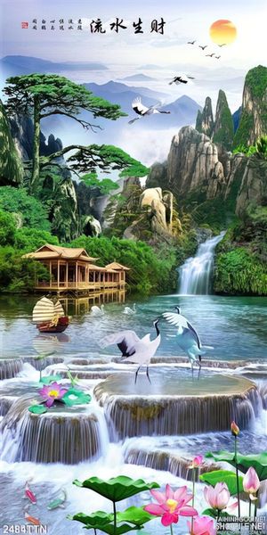 Tranh decor phong thủy thác khổ dọc