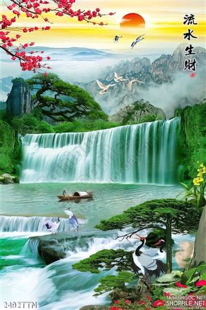 Tranh thư pháp mùa xuân và chim Hạc