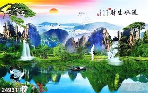Tranh wall thư pháp chim Hạc và phong cảnh