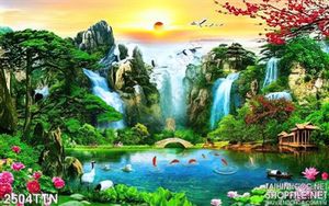 Tranh in 3D thác nước phong cảnh nghệ thuật mùa xuân