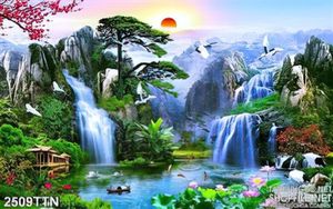 Tranh in uv phong cảnh thác phong thủy đẹp nhất
