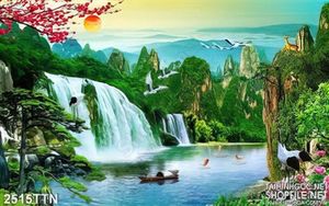 Tranh phong cảnh thác nước mùa xuân wall decor