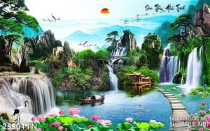Tranh decor phong cảnh thác sơn thủy hữu tình