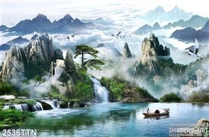 Tranh psd thác phong thủy trang trí phòng khách