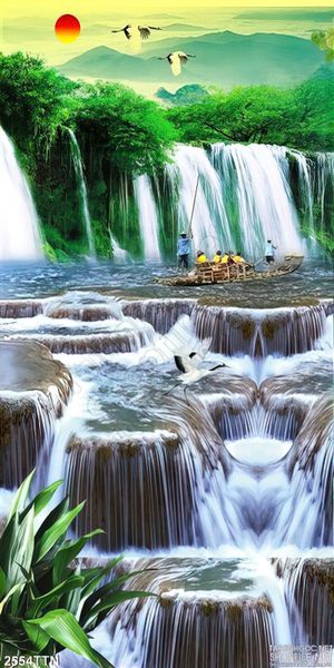 Tranh wall khổ dọc thác phong thủy