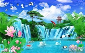 Tranh decor thác nước phong thủy hoa Sen