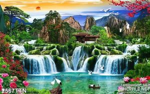 Tranh in uv phong cảnh thác nước mùa xuân mới nhất hiện nay