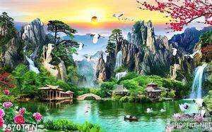 Tranh in 3D cây cầu và thác nước phong thủy đẹp nhất