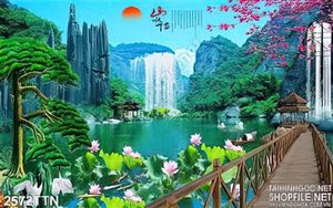 Tranh in uv cây cầu phong thủy hữu tình psd