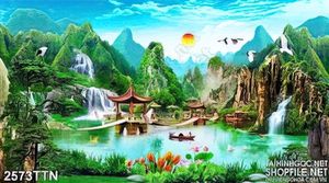 Tranh psd phong cảnh sơn thủy decor wall