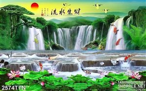 Tranh thư pháp thác nước nghệ thuật in uv