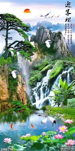 Tranh in 3D thác phong thủy khổ dọc