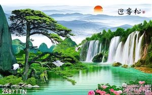 Tranh phong cảnh thác và chim Hạc wall decor