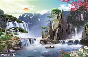 Tranh psd phong cảnh thác mùa xuân