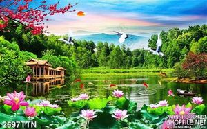 Tranh đầm Sen và phong cảnh nghệ thuật psd