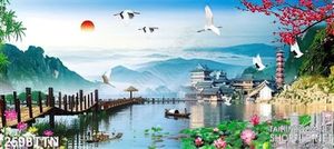 Tranh decor sơn thủy hữu tình mùa xuân