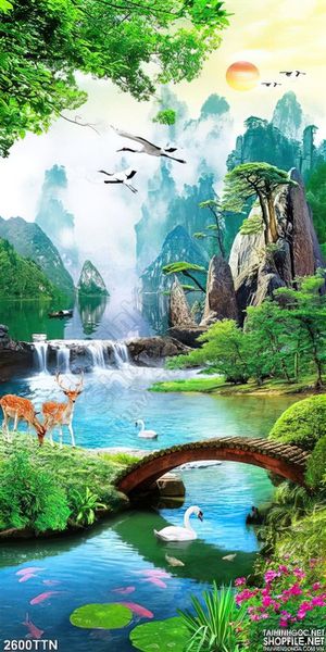 Tranh wall khổ dọc thác nước nghệ thuật đẹp nhất