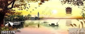 Tranh psd phong cảnh nghệ thuật hoàng hôn