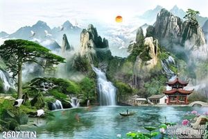Tranh thác nghệ thuật và cá chép Koi psd