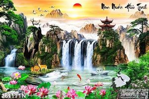Tranh in uv thác nước phong thủy khổ dọc