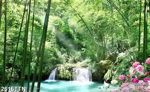 Tranh phong cảnh thác nước trong rừng trúc