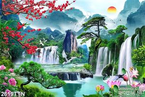 Tranh in wall thác nước phong thủy đẹp