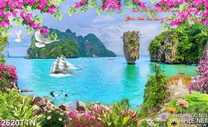 Tranh phong cảnh biển và thuyền in 3D