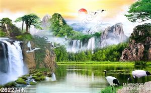 Tranh phong thủy thác nước bên hồ