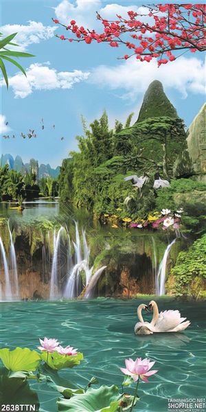 Tranh phong cảnh in uv thiên nga trong hồ