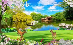 Tranh phong cảnh chú nai trong rừng