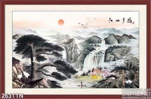 Tranh thác nước phong thủy thư pháp