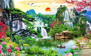 Tranh phong thủy ngôi nhà nhỏ bên thác nước