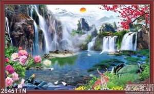 Tranh wall phong cảnh thác nước mùa xuân nhỏ