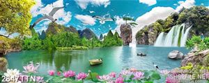 Tranh nghệ thuật phong thủy hoa sen trong hồ nước