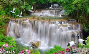 Tranh thác nước và hạc bên hồ