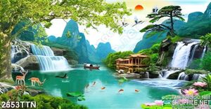 Tranh phong thủy thác nước sơn dầu