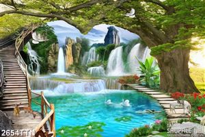 Tranh nghệ thuật phong thủy cây cầu gỗ đẹp