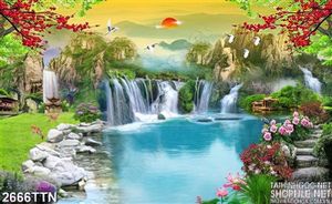 Tranh thác nước mùa thu decor đẹp