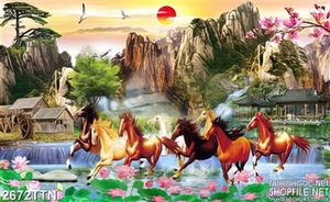 Tranh phong thủy ngựa trong hồ sen đẹp