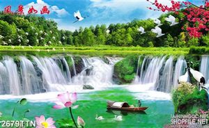 Tranh in uv thuyền chài trong hồ nước