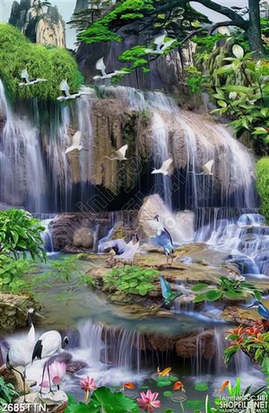 Tranh thác nước thiên nhiên in wall