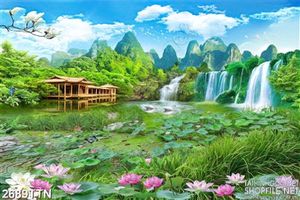 Tranh phong cảnh hồ sen hồng