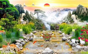 Tranh dòng suối nhỏ và cá koi đẹp