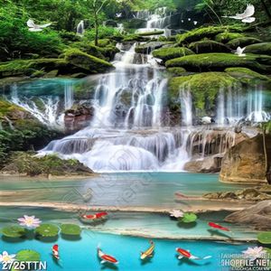 Tranh thác nước và cá koi đẹp