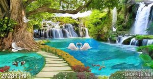 Tranh tường đôi chim nhỏ trong hồ