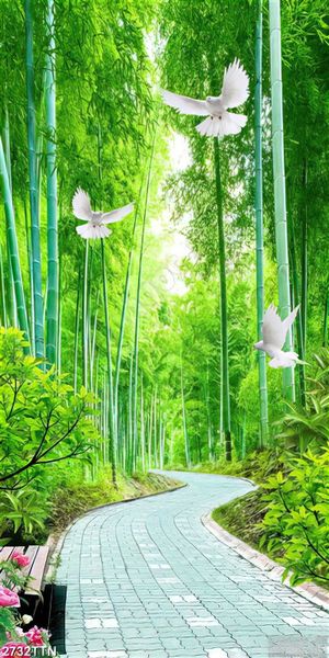 Tranh in gạch lối đi trong vườn trúc đẹp