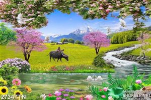 Tranh phong cảnh chăn trâu trên đồng cỏ